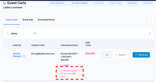 guest check in screen notes