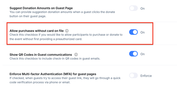 allow purchases without card on file